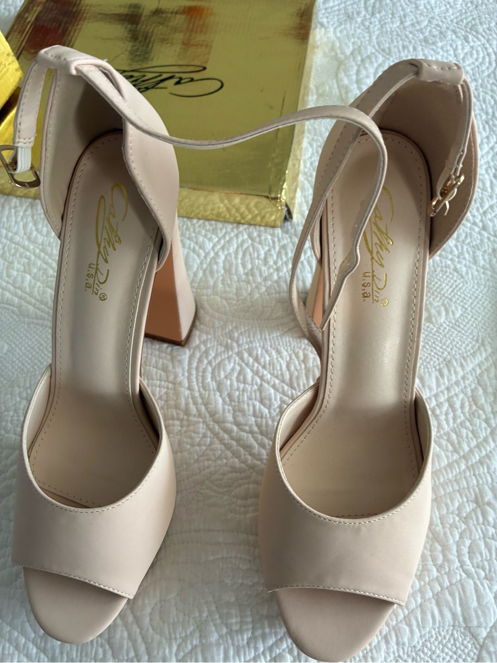 Caparros Blush Nude Ankle-Strap Block Heel Sandals